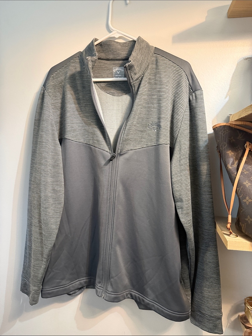 Callaway Gray Striped Performance Full-Zip Jacket